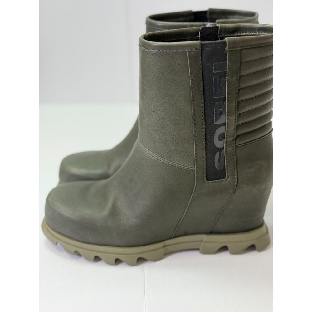 Waterproof Leather Ankle Boots Lug Sole Zip Outdoor Hiking Green 7.5 Sorel
